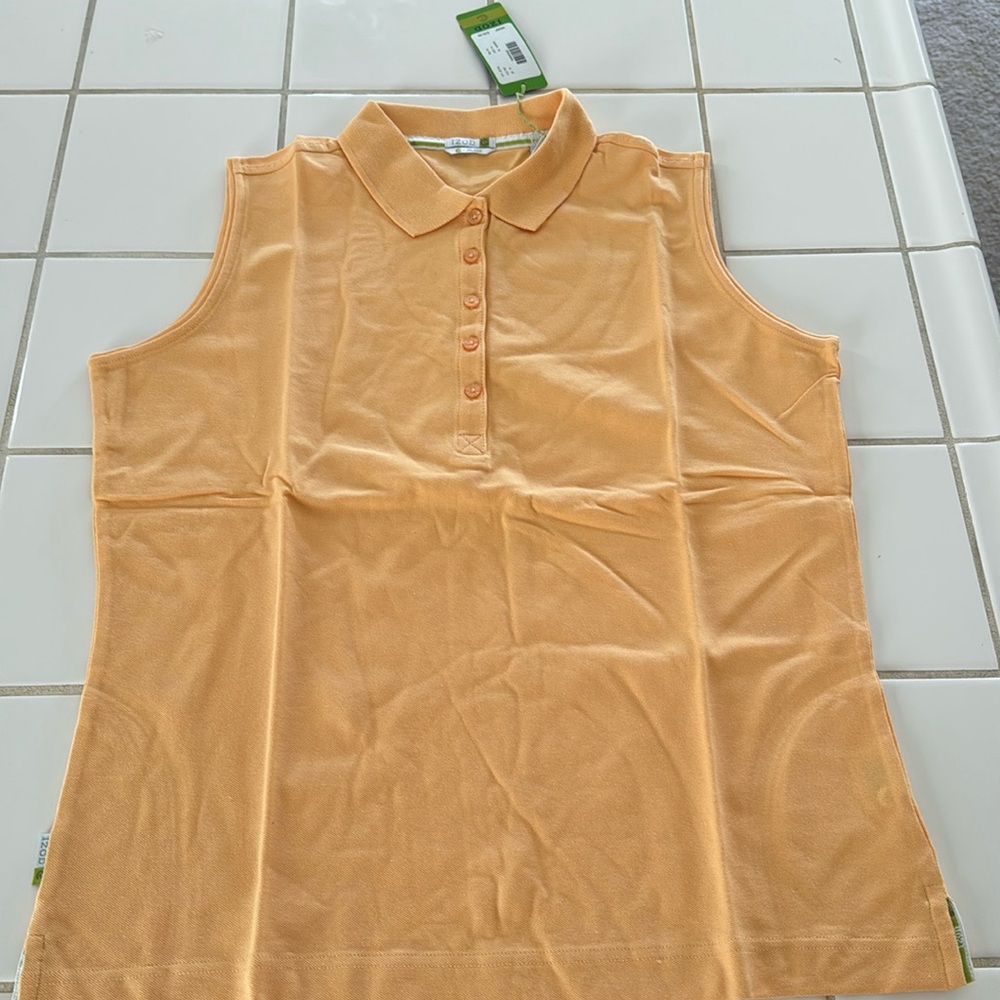 🏌️♀️🎾 NWT Izod collared sleeveless golf shirt orange SPF 40 size M - Picture 2 of 7